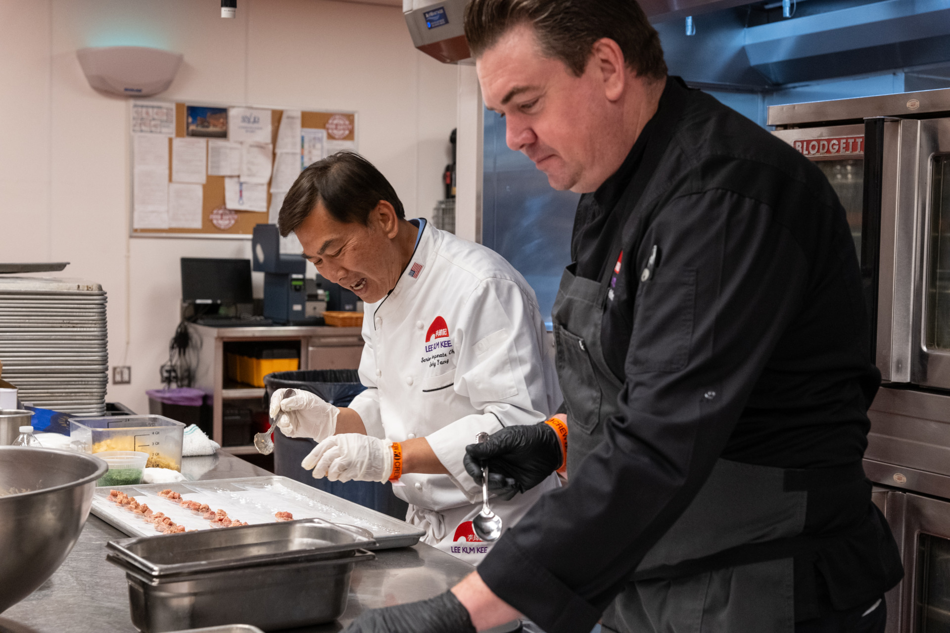 Chefs preparing beef tartare